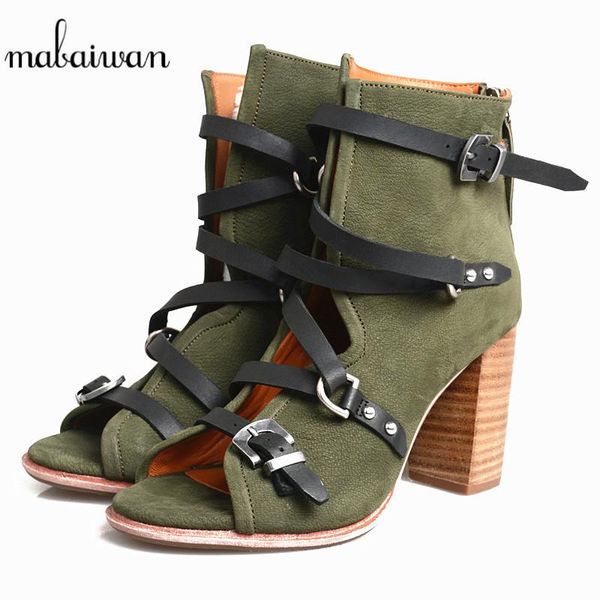 mabaiwan green cow suede women sandals square high heels ladies buckle gladiator shoes woman peep toe rivets summer ankle boots, Black 
mabaiwan green cow suede women sandals square high heels ladies buckle gladiator shoes woman peep toe rivets summer ankle boots, Black