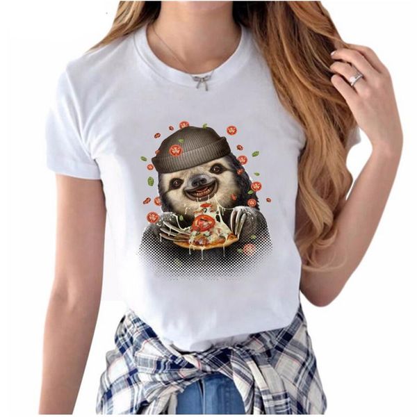 women's t-shirt summer fashion sloth soft drink super cute loves pizza tee shirt casual hipster tees, White
women's t-shirt summer fashion sloth soft drink super cute loves pizza tee shirt casual hipster tees, White