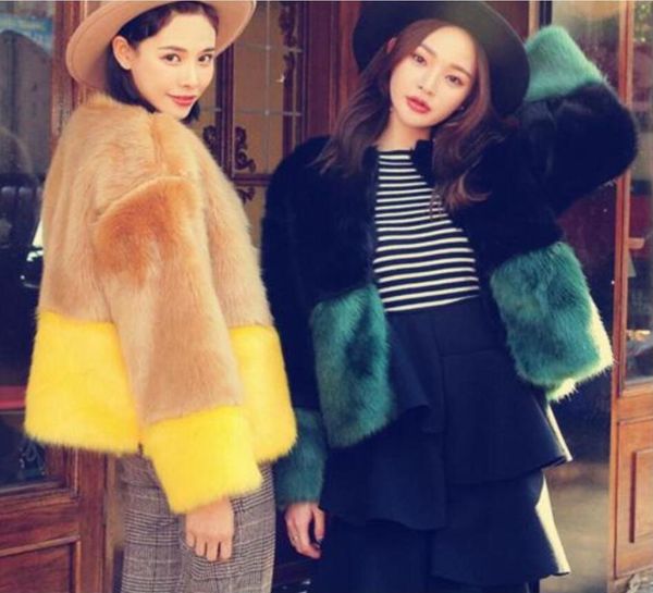 women's fur & faux europe and the united states autumn winter fashion artificial jacket ladies coat 2 color stitching, Black
women's fur & faux europe and the united states autumn winter fashion artificial jacket ladies coat 2 color stitching, Black