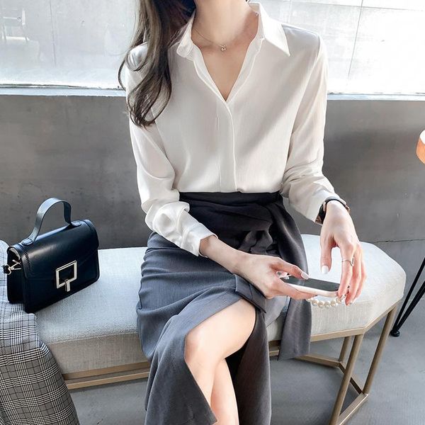 women's blouses & shirts 2021 autumn korean version of blouse pure color temperament long-sleeved casual shirt office lady rm*, White
women's blouses & shirts 2021 autumn korean version of blouse pure color temperament long-sleeved casual shirt office lady rm*, White