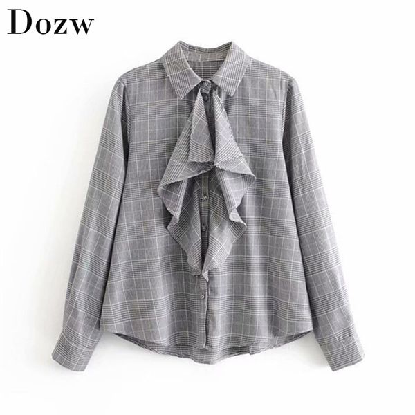 women blouses elegant ruffle plaid blouse turn-down collar office wear shirt female long sleeve casual haut femme 210414, White
women blouses elegant ruffle plaid blouse turn-down collar office wear shirt female long sleeve casual haut femme 210414, White