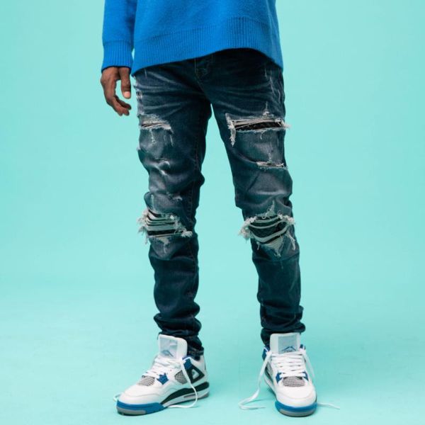 men's jeans male european and american high street trend hole stitching sanded trousers casual slim denim pants for men, Blue
men's jeans male european and american high street trend hole stitching sanded trousers casual slim denim pants for men, Blue