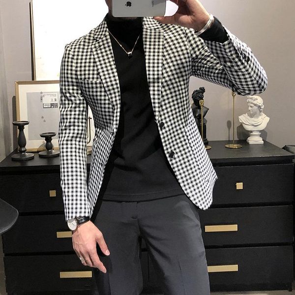 men's suits & blazers qiwn autumn black and white plaid small suit slim single-breasted casual jacket blazer men winter, White;black
men's suits & blazers qiwn autumn black and white plaid small suit slim single-breasted casual jacket blazer men winter, White;black