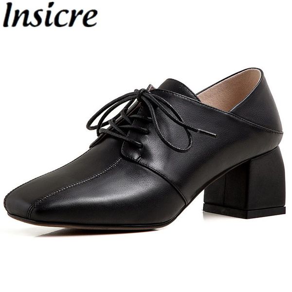 dress shoes insicre 2021 spring autumn women pumps square toe lace up chunky heel solid sewing cow genuine leather office ladies, Black
dress shoes insicre 2021 spring autumn women pumps square toe lace up chunky heel solid sewing cow genuine leather office ladies, Black