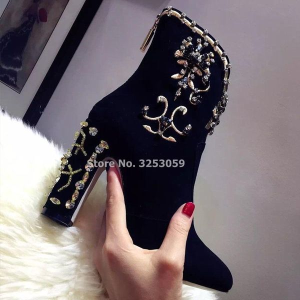 boots high end black suede chunky heel ankle gold embroidery crystal bling string beaded sewed dress dropship
boots high end black suede chunky heel ankle gold embroidery crystal bling string beaded sewed dress dropship