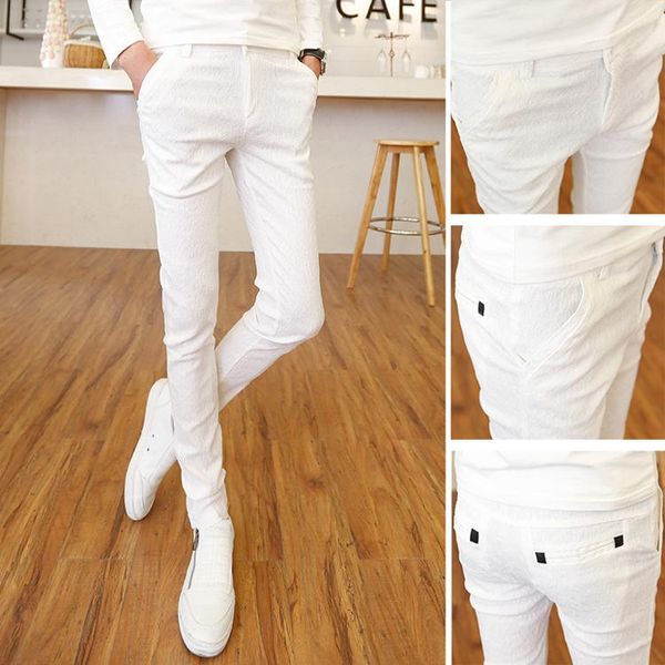 spring men's casual pants slim korean hair stylist white trousers hidden flower tight stretch tide feet, Black
spring men's casual pants slim korean hair stylist white trousers hidden flower tight stretch tide feet, Black