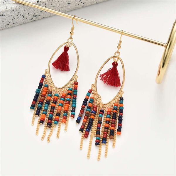 new bohemian style, color contrast, street racket earrings, fashion beaded tassel earrings, Black
new bohemian style, color contrast, street racket earrings, fashion beaded tassel earrings, Black