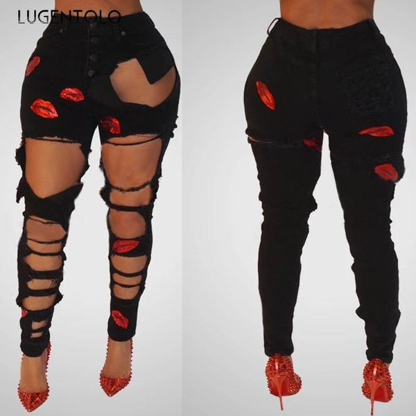lugentolo women jeans black ripped stretch fashion hole slim-fit female lip print casual high waist long pencil women's, Blue
lugentolo women jeans black ripped stretch fashion hole slim-fit female lip print casual high waist long pencil women's, Blue