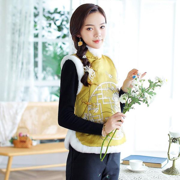 ethnic clothing winter style retro embroidery fur trim sleeveless quilted padded vest improved cheongsam tang suit women, Red
ethnic clothing winter style retro embroidery fur trim sleeveless quilted padded vest improved cheongsam tang suit women, Red