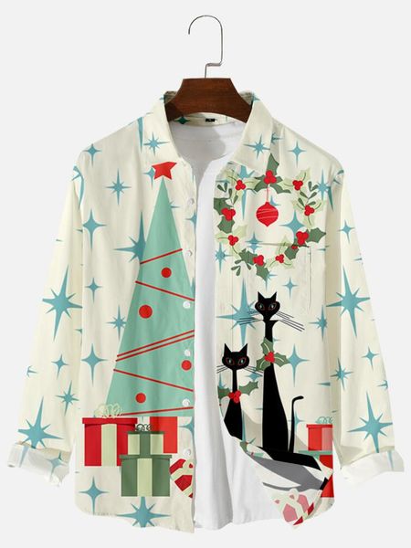men's casual shirts 2021 selling christmas cat pattern digital printing loose large button long sleeve cardigan shirt, White;black
men's casual shirts 2021 selling christmas cat pattern digital printing loose large button long sleeve cardigan shirt, White;black
