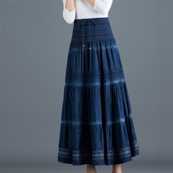 vintage summer maxi casual women skirts cotton denim long elastic waist a line all match loose jeans ds50556, Black
vintage summer maxi casual women skirts cotton denim long elastic waist a line all match loose jeans ds50556, Black