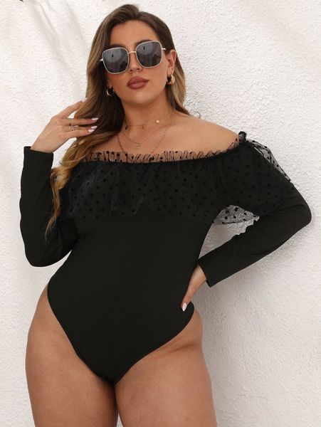 plus off shoulder contrast dobby mesh bodysuit i6cw#, Black
plus off shoulder contrast dobby mesh bodysuit i6cw#, Black