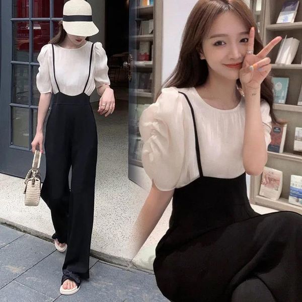 women's tracksuits summer two piece set women o neck puff sleeve shirts female suit loose high waist sling wide leg trouser suits stude, Gray
women's tracksuits summer two piece set women o neck puff sleeve shirts female suit loose high waist sling wide leg trouser suits stude, Gray