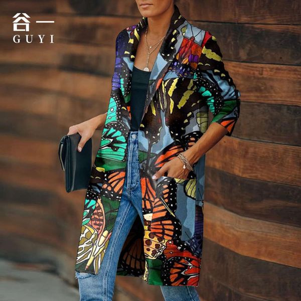 women's autumn and winter women's casual lapel printed long coat, Black;brown
women's autumn and winter women's casual lapel printed long coat, Black;brown