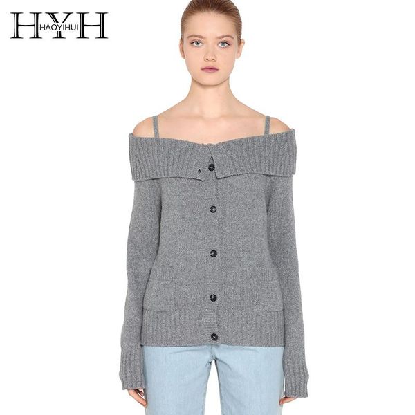 women's sweaters hyh haoyihui fashion simple commuter thin strap lapels knit off-the-shoulder sweater women, White;black
women's sweaters hyh haoyihui fashion simple commuter thin strap lapels knit off-the-shoulder sweater women, White;black