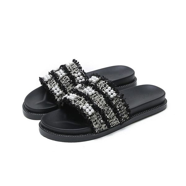 slippers women's shoes 2021 summer korean fashion flip-flops pearl sequins woven all-match sandals for outer wear, Black
slippers women's shoes 2021 summer korean fashion flip-flops pearl sequins woven all-match sandals for outer wear, Black