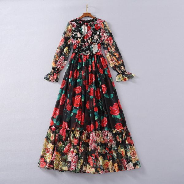 casual dresses european and american women's clothing the spring flared sleeve long floral print pleated fashion dress astc, Black;gray
casual dresses european and american women's clothing the spring flared sleeve long floral print pleated fashion dress astc, Black;gray
