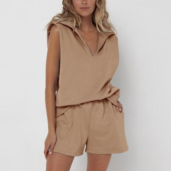 women's tracksuits women fashion solid shorts suit sleeveless stand-up collar and elastic waist 2 piece set summer female casual outfi, Gray
women's tracksuits women fashion solid shorts suit sleeveless stand-up collar and elastic waist 2 piece set summer female casual outfi, Gray