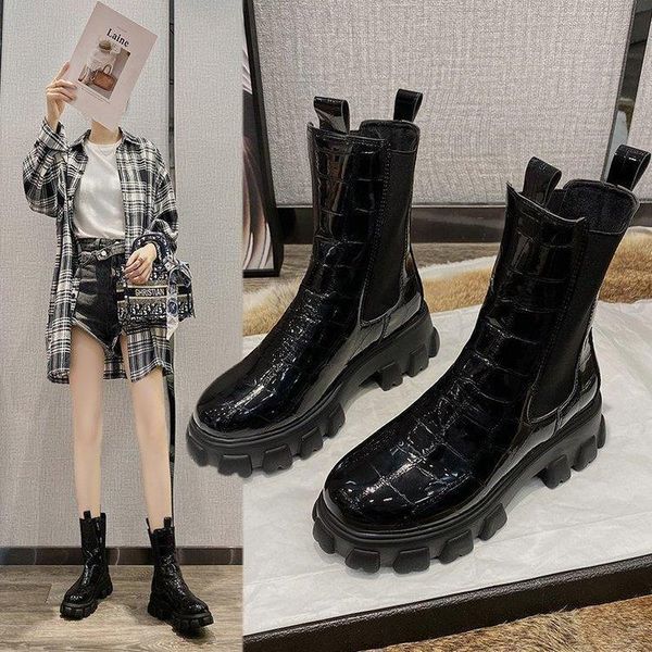dress shoes chaohan autumn and winter british wind tube boots net red thick bottom elastic belt single boot patent leather versatile, Black
dress shoes chaohan autumn and winter british wind tube boots net red thick bottom elastic belt single boot patent leather versatile, Black