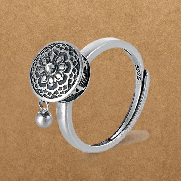 six character truth opening simple creative national style old faith amulet rotating ring lady, Silver
six character truth opening simple creative national style old faith amulet rotating ring lady, Silver