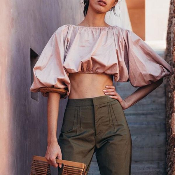 backless blouse for women short lantern sleeves fashion solid pullover o neck pink crop female shirts clothes women's blouses &, White
backless blouse for women short lantern sleeves fashion solid pullover o neck pink crop female shirts clothes women's blouses &, White