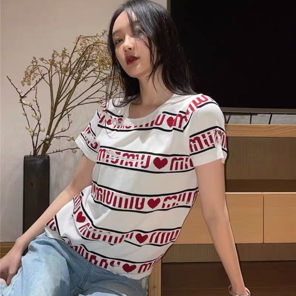 luxury design + summer jacquard striped short sleeve age reducing girl style round neck elegant t-shirt, White
luxury design + summer jacquard striped short sleeve age reducing girl style round neck elegant t-shirt, White