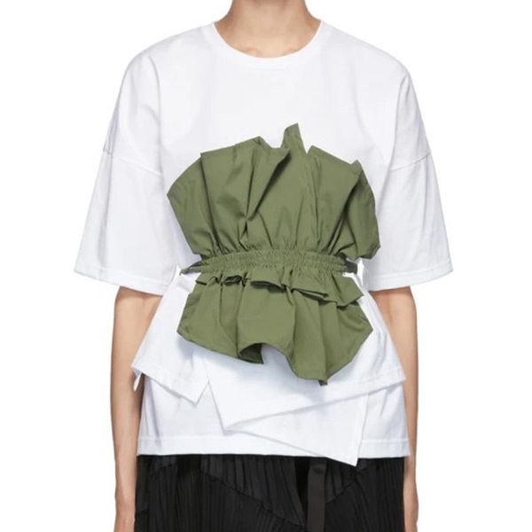 women's t-shirt splicing fake two pieces women lace-up casual wild lady short sleeve pullover 2021, White
women's t-shirt splicing fake two pieces women lace-up casual wild lady short sleeve pullover 2021, White