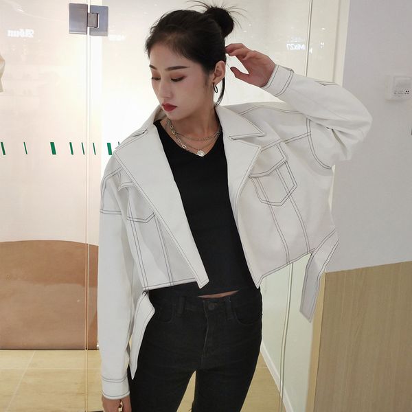 leather spring autumn korean white loose pu jackets moto biker turn down collar faux leather coats a249, Black
leather spring autumn korean white loose pu jackets moto biker turn down collar faux leather coats a249, Black