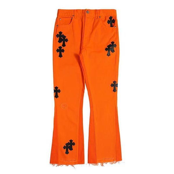 autumn and winter new cross embroidered silver button orange jeans flared pants, Blue
autumn and winter new cross embroidered silver button orange jeans flared pants, Blue