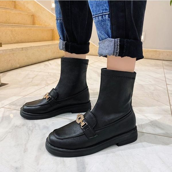 women's autumn and ankle boots leather upper low heel round head metal decoration flat bottom black fashion
women's autumn and ankle boots leather upper low heel round head metal decoration flat bottom black fashion