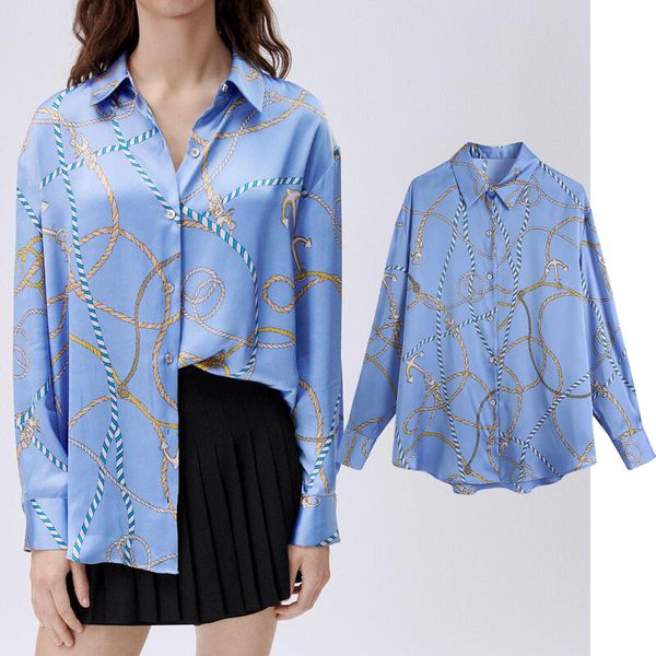 lapel long sleeve chain print single-breasted chic women's shirt casual drape loose western style female 210507, White
lapel long sleeve chain print single-breasted chic women's shirt casual drape loose western style female 210507, White