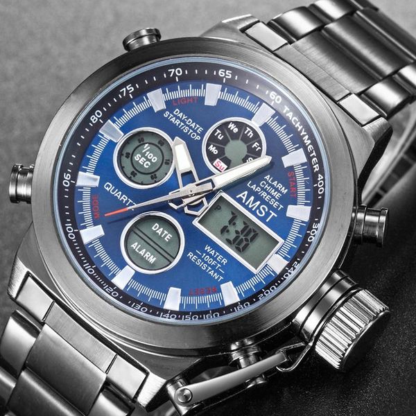 wristwatches amst watch men stainless steel military waterproof wristwatch led quartz clock sport male relogios masculino blue, Slivery;brown
wristwatches amst watch men stainless steel military waterproof wristwatch led quartz clock sport male relogios masculino blue, Slivery;brown