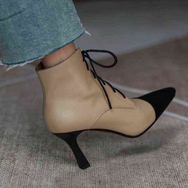 short boots women's spring and autumn single boots small fragrance color matching pointed high-heeled martin boots temperament lace up, Black
short boots women's spring and autumn single boots small fragrance color matching pointed high-heeled martin boots temperament lace up, Black