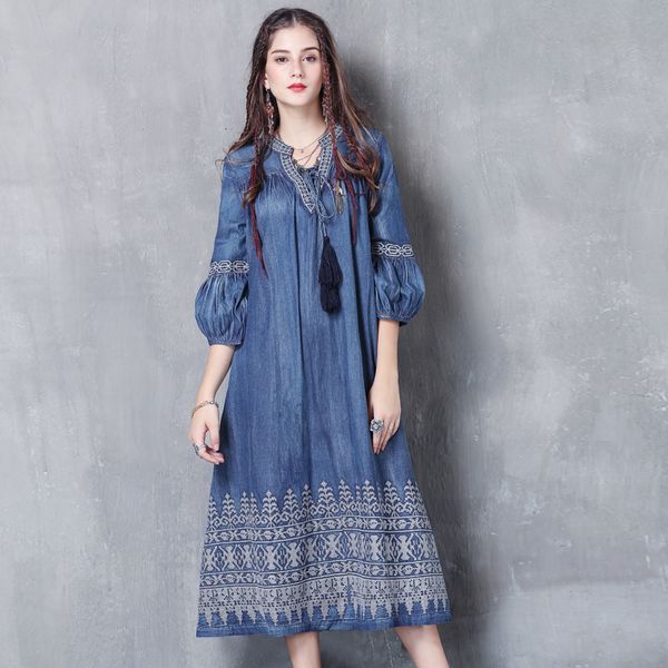 casual dresses harajukju woman denim vintage embroidery women loose v-neck lace-up vestido femme oversize outwear l7k7, Black;gray
casual dresses harajukju woman denim vintage embroidery women loose v-neck lace-up vestido femme oversize outwear l7k7, Black;gray