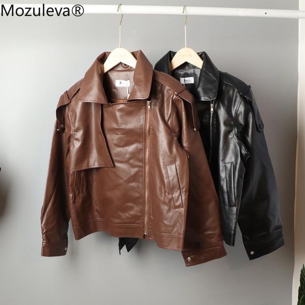 women's jackets mozuleva autumn winter leather outerwear zipper korean style oversize faux short femme 2021, Black;brown
women's jackets mozuleva autumn winter leather outerwear zipper korean style oversize faux short femme 2021, Black;brown
