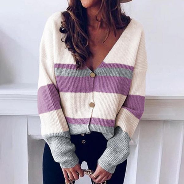 women's knits & tees women striped color block long sleeve cardigan sweater autumn for office, White
women's knits & tees women striped color block long sleeve cardigan sweater autumn for office, White