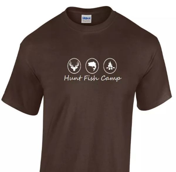 hunting fish camp white script camping t-shirt chocolate brown tee shirt s-3xl, White;black
hunting fish camp white script camping t-shirt chocolate brown tee shirt s-3xl, White;black