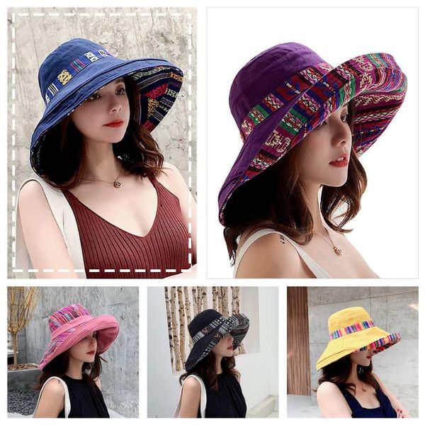 wide brim hats fashion boho bucket hat for women double-sided fisherman summer caps beach sun party ladies casual, Blue;gray