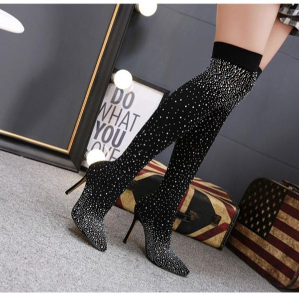 boots 2021 summer fashion explosion long socks high heel rhinestone pointed over knee, Black
boots 2021 summer fashion explosion long socks high heel rhinestone pointed over knee, Black