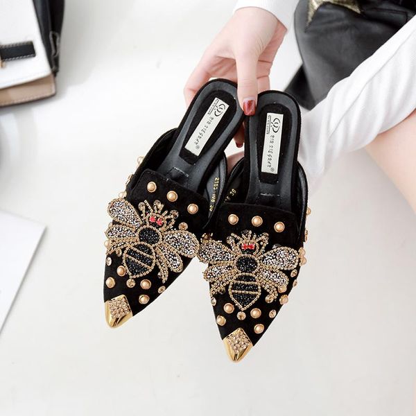 slippers ladies metal pointed rhinestone rivet bee women's slip on muller loafer flat slides sandals casual beach shoe for women, Black
slippers ladies metal pointed rhinestone rivet bee women's slip on muller loafer flat slides sandals casual beach shoe for women, Black