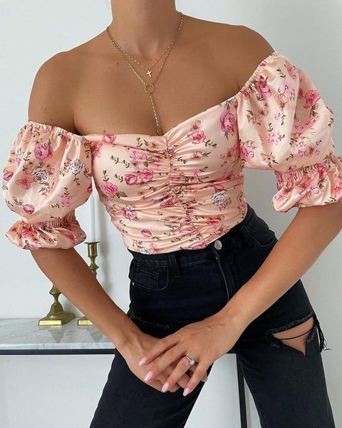 women's blouses & shirts strapless print blouse women lantern sleeves chest wrap summer ladies casual sweet fashion female, White
women's blouses & shirts strapless print blouse women lantern sleeves chest wrap summer ladies casual sweet fashion female, White