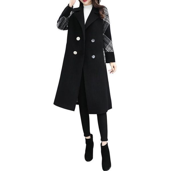 women's wool & blends 2021woolen coat women jacket fall winter female black splicing lattice long woolen overcoat add cotton/no cotton
women's wool & blends 2021woolen coat women jacket fall winter female black splicing lattice long woolen overcoat add cotton/no cotton