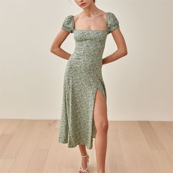 summer women's casual floral print square neck short sleeve split slim dress 210430, Black;gray
summer women's casual floral print square neck short sleeve split slim dress 210430, Black;gray