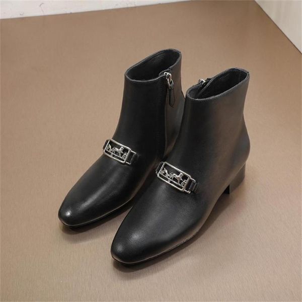 boots shoes women spring/autumn ankle genuine leather pointed toe metal decor zapatos de mujer, Black
boots shoes women spring/autumn ankle genuine leather pointed toe metal decor zapatos de mujer, Black