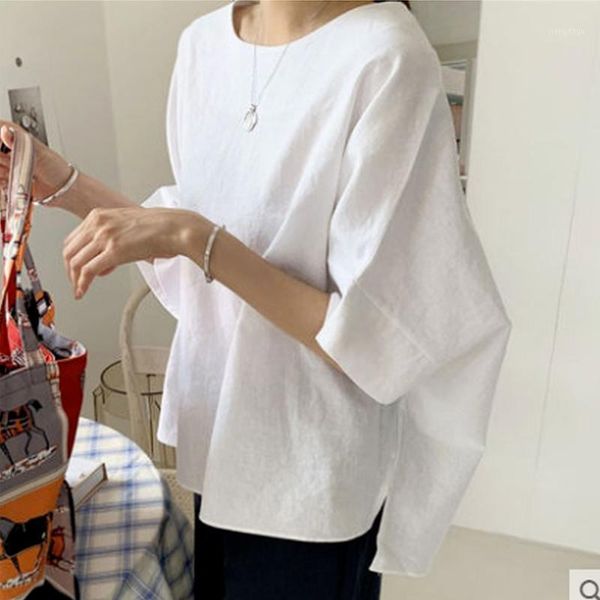 women's blouses & shirts blusa plus size 2021 korea summer women shirt solid cotton linen half sleeve for casual simple loose thin 147, White
women's blouses & shirts blusa plus size 2021 korea summer women shirt solid cotton linen half sleeve for casual simple loose thin 147, White