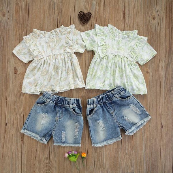 2pcs infant summer baby girl clothes set flower print short sleeve + ripped jeans with pockets 1-3years clothing sets, White
2pcs infant summer baby girl clothes set flower print short sleeve + ripped jeans with pockets 1-3years clothing sets, White