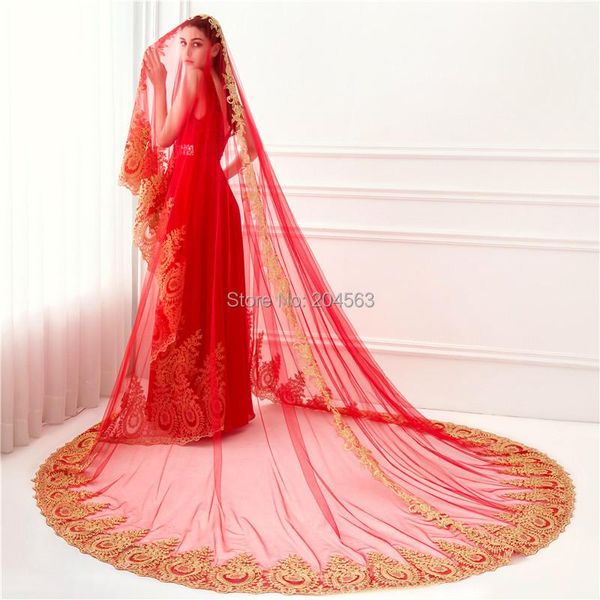 bridal veils cathedral veil red lace luxry wedding with gold embroidery tulle for bride without comb hl2021, Black
bridal veils cathedral veil red lace luxry wedding with gold embroidery tulle for bride without comb hl2021, Black