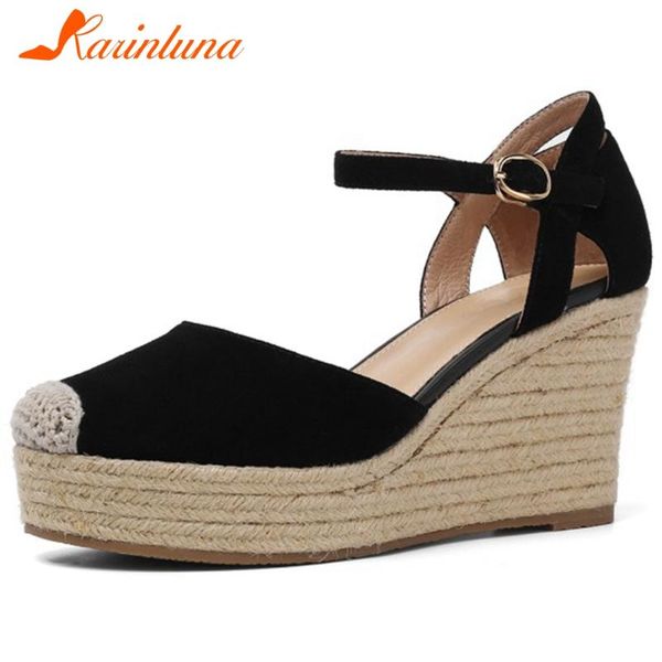 summer high wedges sandals natural suede heels women brand straw platform shoes, Black
summer high wedges sandals natural suede heels women brand straw platform shoes, Black