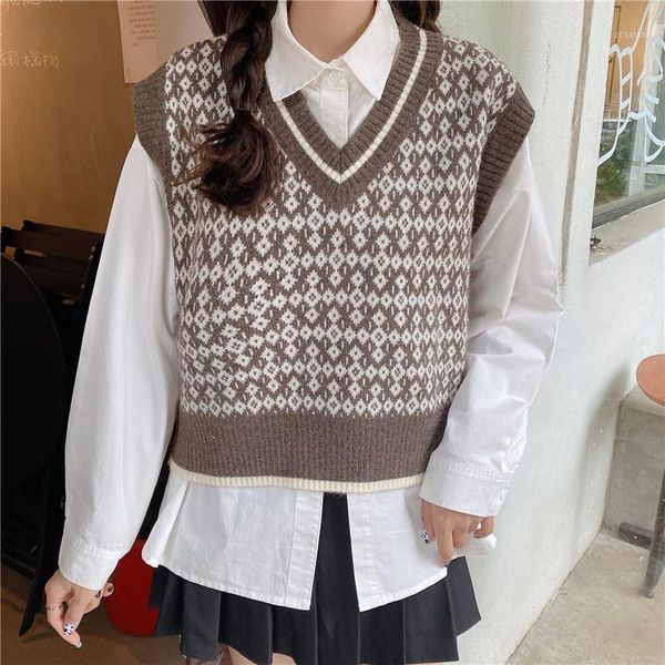 women's sweaters 2021 spring and autumn college fengling plaid sweater waistcoat korean loose v-neck short vest, White;black
women's sweaters 2021 spring and autumn college fengling plaid sweater waistcoat korean loose v-neck short vest, White;black