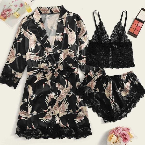 women sleepwear square collar satin silk pajamas 3pc pijama full nightdress lingerie robes underwear feminino, Black;red
women sleepwear square collar satin silk pajamas 3pc pijama full nightdress lingerie robes underwear feminino, Black;red